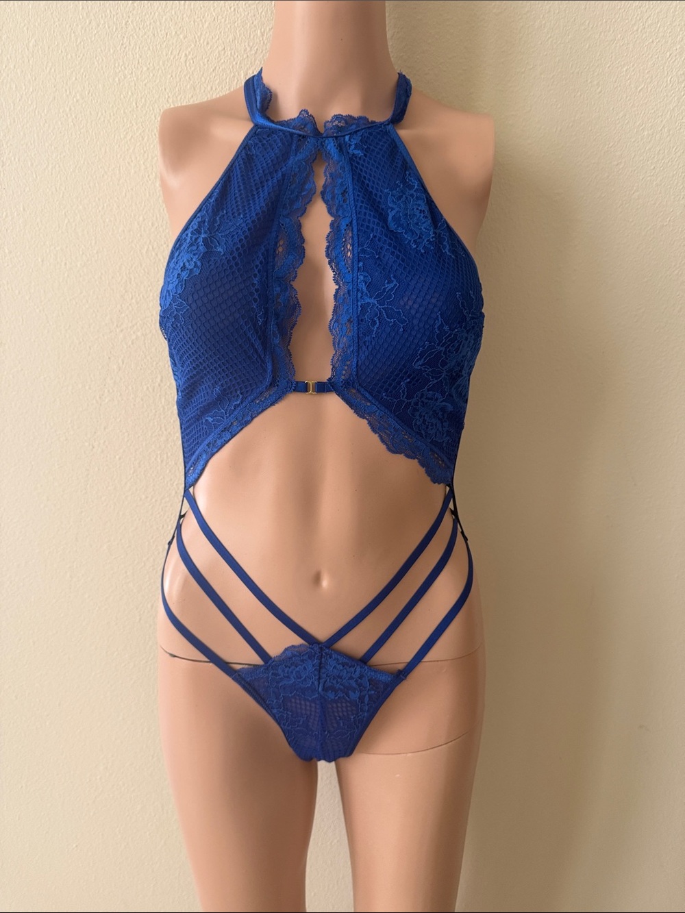 For Love And Lemons Royal Blue Lace Cutout Bodysuit